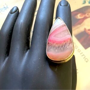 Soft Pink Swirl Agate Sterling Silver 925 Artisan Handmade Feminine Ring SZ. 7